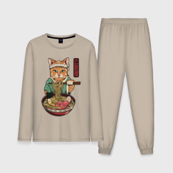 Мужская пижама с лонгсливом хлопок Cat eat ramen