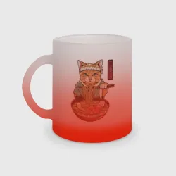 Кружка матовая стеклянная Cat eat ramen