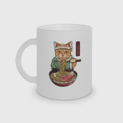Кружка матовая стеклянная Cat eat ramen