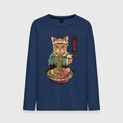 Мужской лонгслив хлопок Cat eat ramen