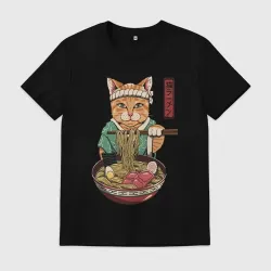 Мужская футболка хлопок Cat eat ramen