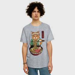 Мужская футболка хлопок Oversize Cat eat ramen - фото 2