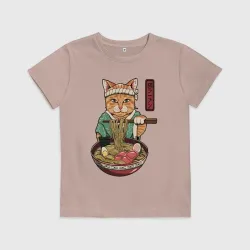 Детская футболка хлопок Cat eat ramen
