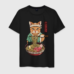 Мужская футболка хлопок Cat eat ramen