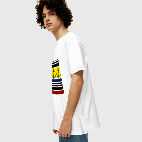 Мужская футболка хлопок Oversize с принтом Якоря на полосатом фоне, вид сбоку #3