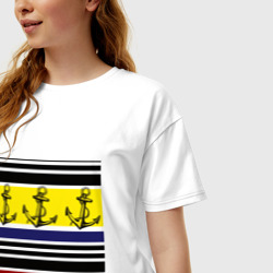 Женская футболка хлопок Oversize Якоря на полосатом фоне - фото 2