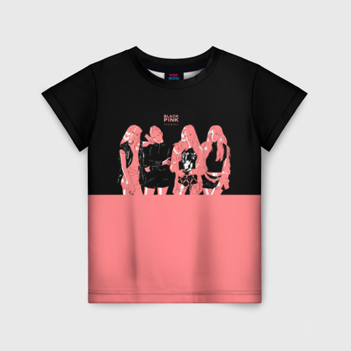 Детская футболка 3D с принтом BLACK PINK на черно-розовом, вид спереди #2