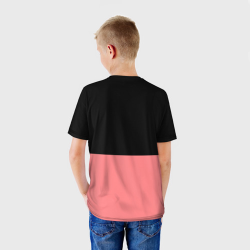 Детская футболка 3D с принтом BLACK PINK на черно-розовом, вид сзади #2