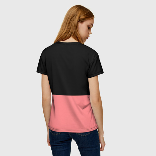 Женская футболка 3D с принтом BLACK PINK на черно-розовом, вид сзади #2