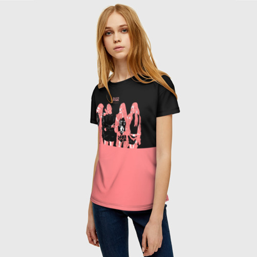 Женская футболка 3D с принтом BLACK PINK на черно-розовом, фото на моделе #1