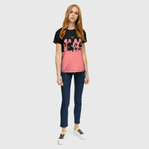 Женская футболка 3D с принтом BLACK PINK на черно-розовом, вид сбоку #3