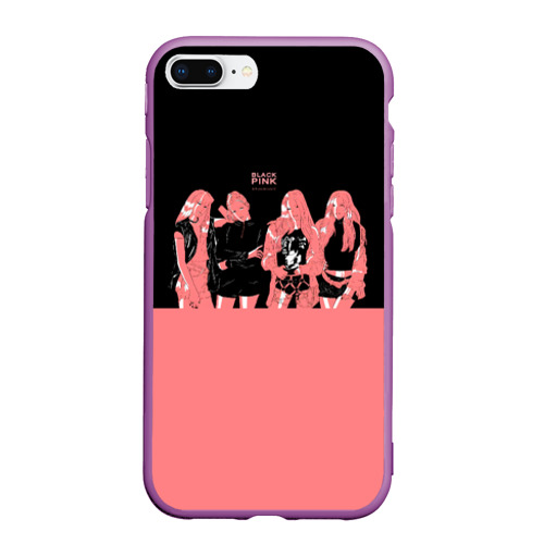 Чехол для iPhone 7Plus/8 Plus матовый с принтом BLACK PINK на черно-розовом, вид спереди #2
