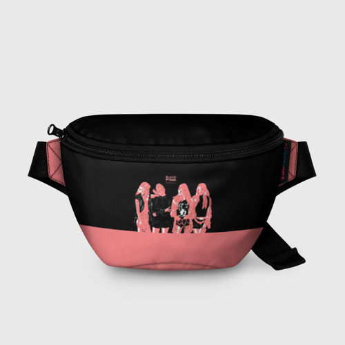 Поясная сумка 3D с принтом BLACK PINK на черно-розовом, вид спереди #2