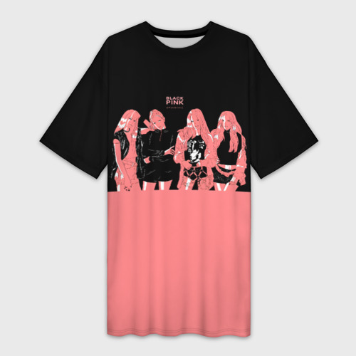 Платье-футболка Black Pink на черно-розовом (3D) - купить. Принт: Музыка.  Арт 3480313