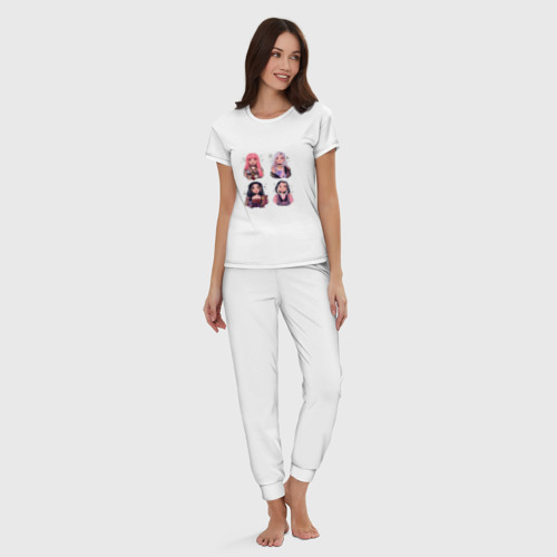 Женская пижама хлопок Участницы Блэк Пинк в виде стикеров, цвет белый - фото 5