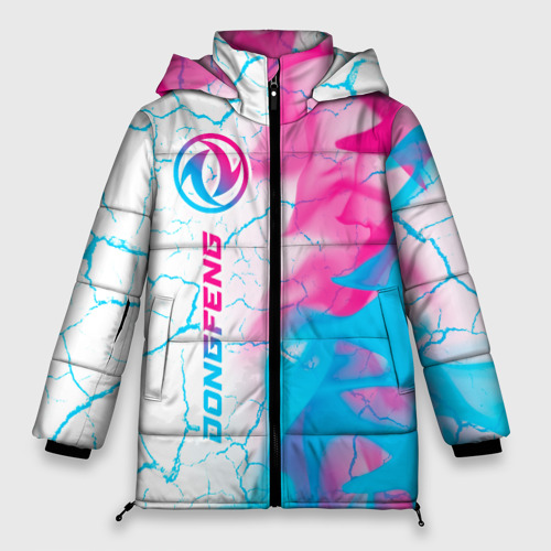 Женская зимняя куртка 3D с принтом Dongfeng neon gradient style: по-вертикали, вид спереди #2