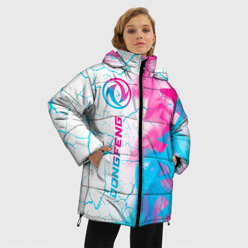 Женская зимняя куртка 3D с принтом Dongfeng neon gradient style: по-вертикали, фото на моделе #1