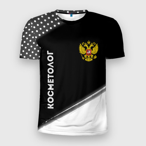 Мужская футболка 3D Slim Косметолог из России и герб РФ: надпись, символ, цвет 3D печать