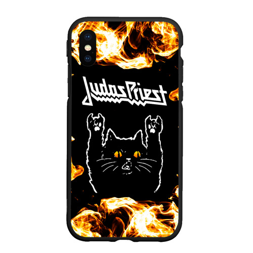 Чехол для iPhone XS Max матовый Judas Priest рок кот и огонь