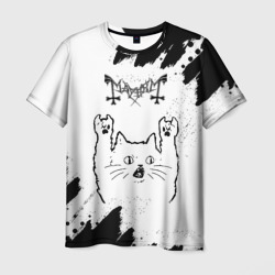 Мужская футболка 3D Mayhem рок кот на светлом фоне