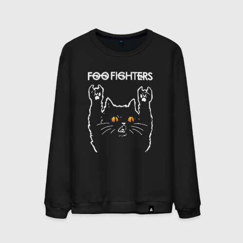 Мужской свитшот хлопок Foo Fighters rock cat, цвет черный