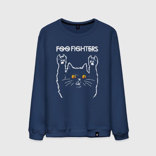 Мужской свитшот из хлопка с принтом Foo Fighters rock cat, вид спереди №1