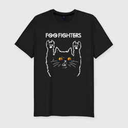 Мужская футболка хлопок Slim Foo Fighters rock cat