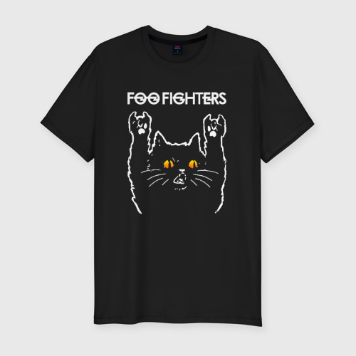 Мужская футболка хлопок Slim Foo Fighters rock cat, цвет черный