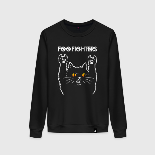 Женский свитшот хлопок Foo Fighters rock cat, цвет черный