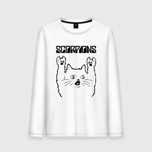 Мужской лонгслив хлопок с принтом Scorpions - rock cat, вид спереди #2