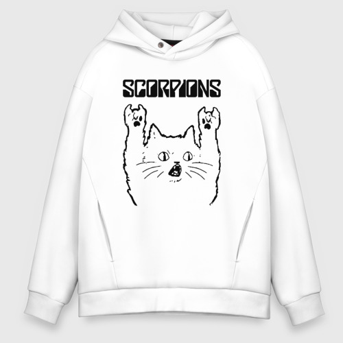 Мужское худи Oversize хлопок Scorpions - rock cat, цвет белый