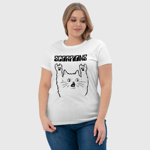 Женская футболка хлопок с принтом Scorpions - rock cat, фото #4