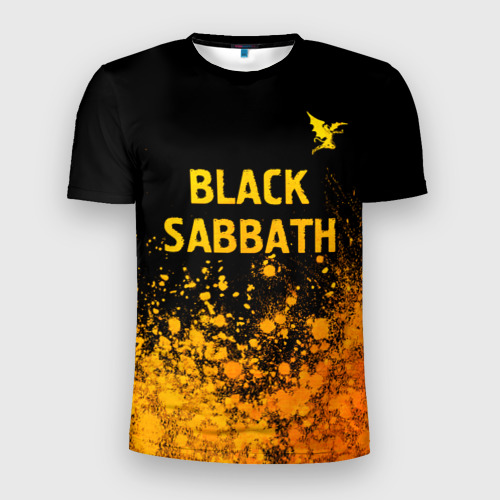 Мужская футболка 3D Slim Black Sabbath - gold gradient: символ сверху, цвет 3D печать