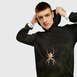 Толстовка с принтом Паук на паутине фото для мужчины, вид на модели спереди №3. Цвет основы: белый