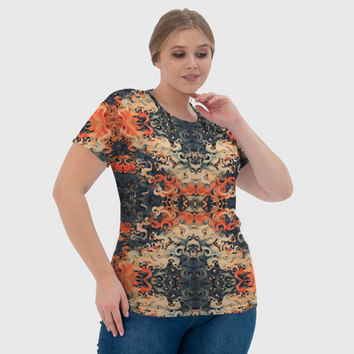 Женская футболка 3D Оранжевые японские мотивы, цвет 3D печать - фото 6