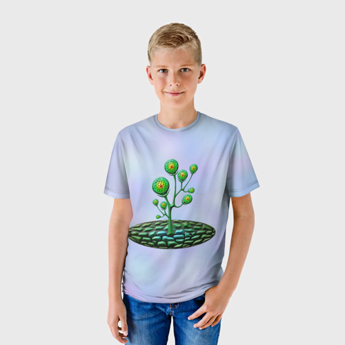 Детская футболка 3D с принтом Инопланетная растительная жизнь, фото на моделе #1