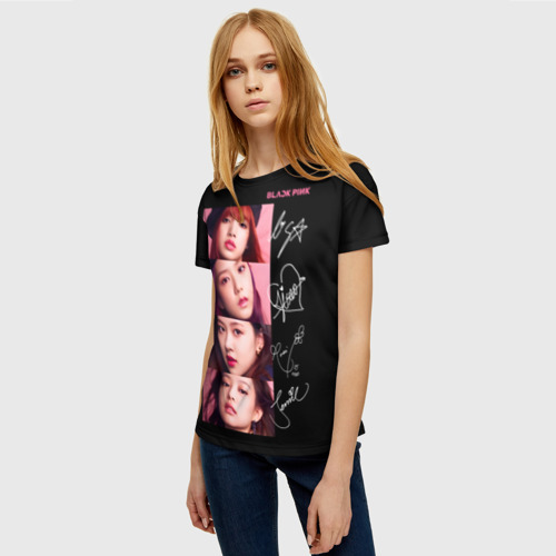 Женская футболка 3D с принтом Blackpink Autographs, фото на моделе #1