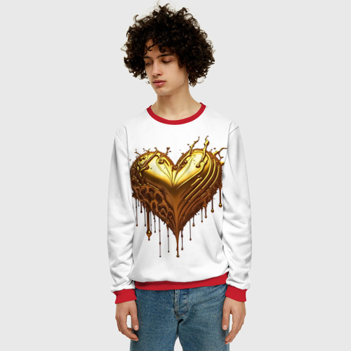 Мужской свитшот 3D Золотое сердце, цвет красный - фото 3