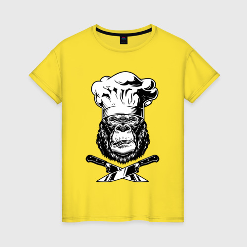 Женская футболка хлопок с принтом Gorilla cook, вид спереди #2