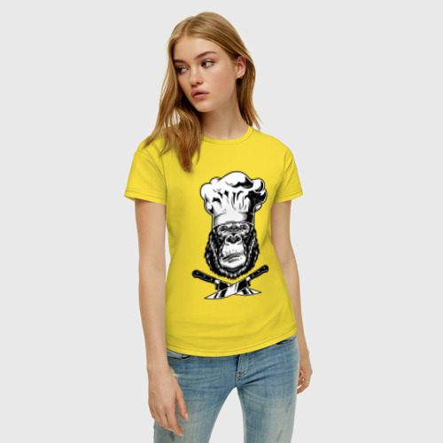 Женская футболка хлопок с принтом Gorilla cook, фото на моделе #1