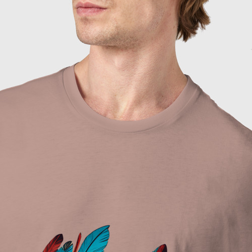 Мужская футболка хлопок Череп Индейца с перьями, цвет пыльно-розовый - фото 6