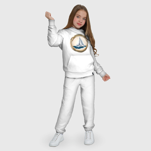 Детский костюм с толстовкой хлопок Яхта в море, цвет белый - фото 6
