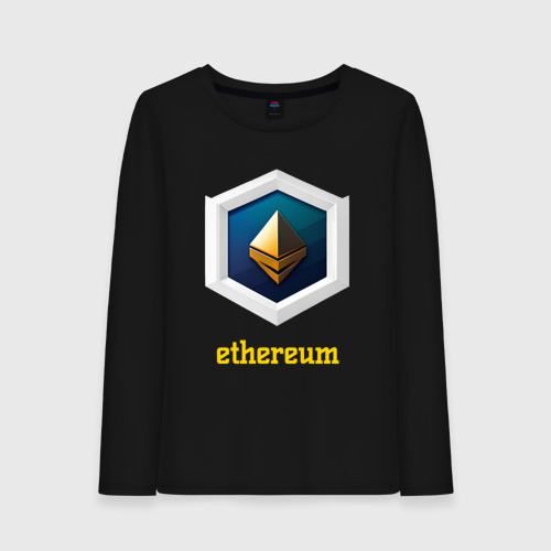 Женский лонгслив хлопок с принтом Логотип Ethereum, вид спереди #2