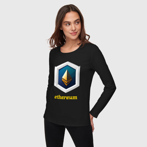 Женский лонгслив хлопок с принтом Логотип Ethereum, фото на моделе #1