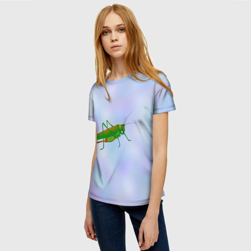 Женская футболка 3D Кузнечик зеленый, цвет 3D печать - фото 3