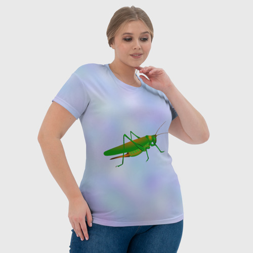 Женская футболка 3D Кузнечик зеленый, цвет 3D печать - фото 6