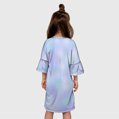 Детское платье 3D с принтом Кузнечик зеленый, вид сзади #2