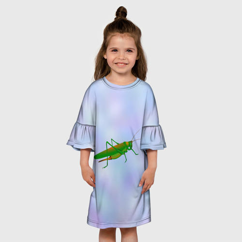 Детское платье 3D с принтом Кузнечик зеленый, вид сбоку #3