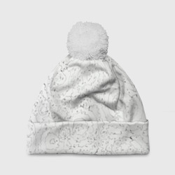 Шапка 3D c помпоном Хаотичная черно-белая рябь - узор Хуф и Ся