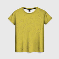 Женская футболка 3D Рябь - зеленовато-желтый и фиолетовый - узор Хуф и Ся